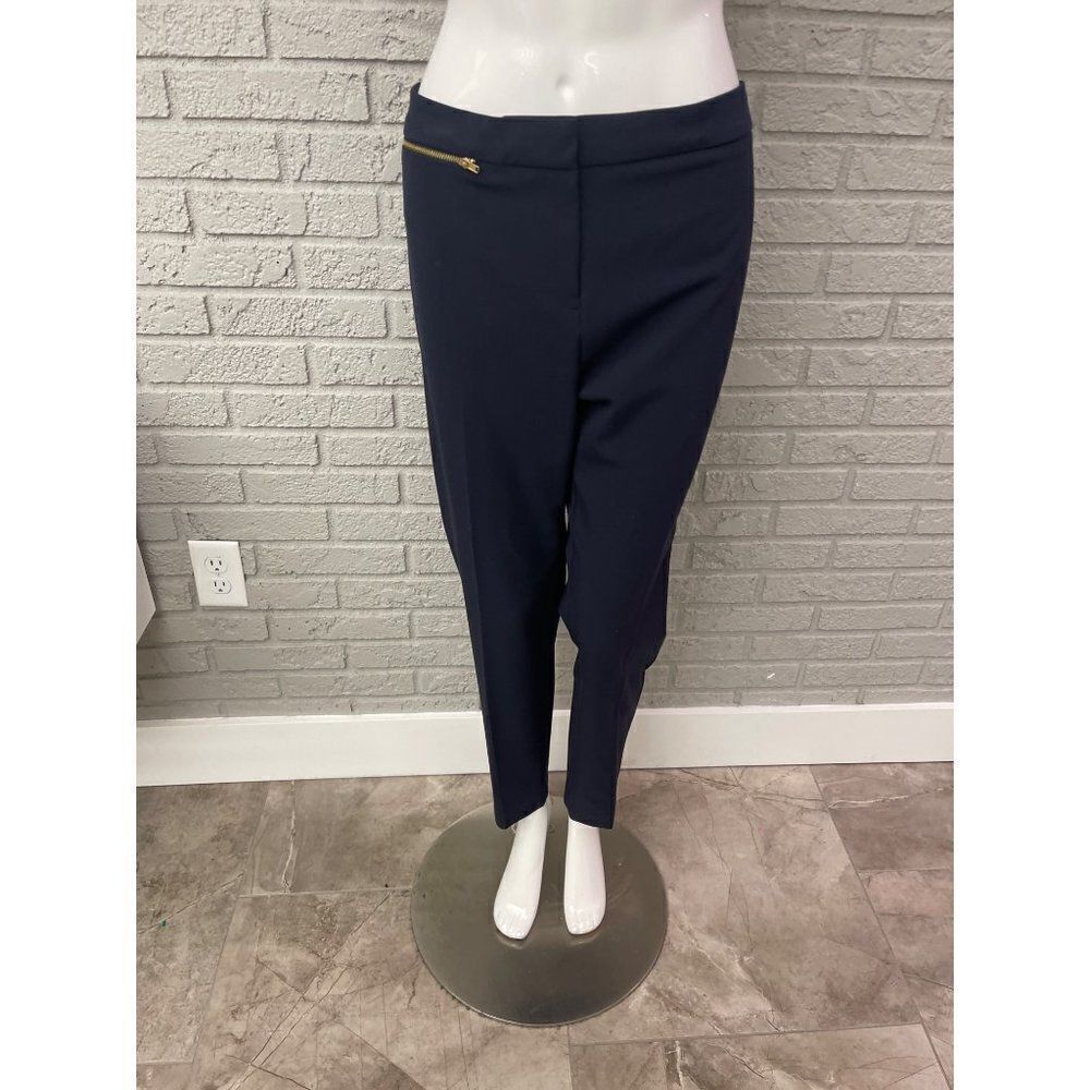 Ellen Tracy Navy Blue Gold Zipper Dress Pant Size 12